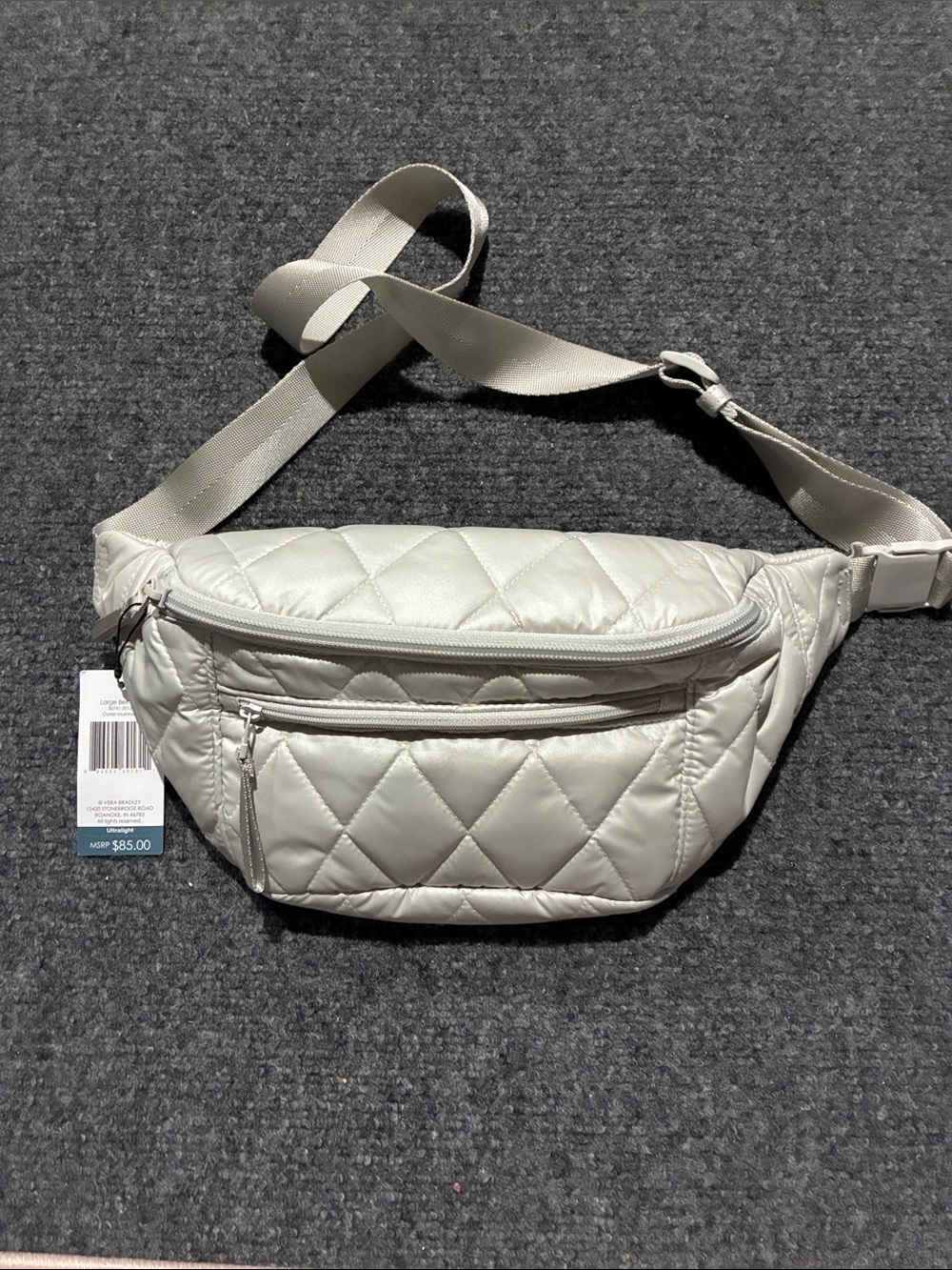 Vera Bradley Quilted Crossbody Belt Bag in Light Gray (oyster mushroom)